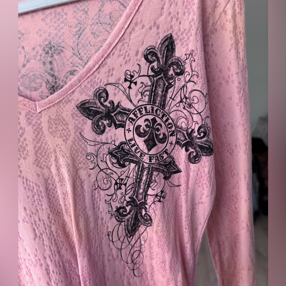 Affliction long sleeve semi see through shirt